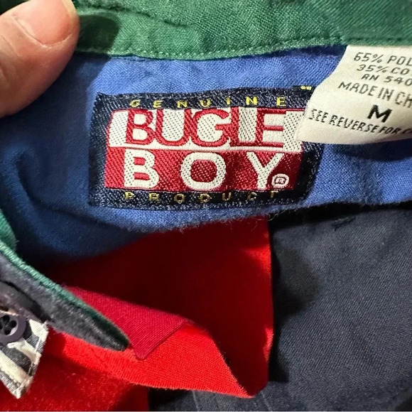 Bugle Boy vintage boys size medium blue and red button down shirt - Picture 3 of 4